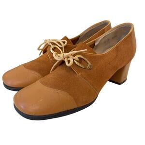 Vitality Vintage Leather Lace Up Oxford Heels Shoes 8